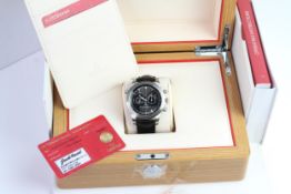 UNWORN OMEGA DE VILLE CHRONOSCOPE CO-AXIAL RATTAPANTE WITH BOX AND PAPERS, STICKERED, black dial,