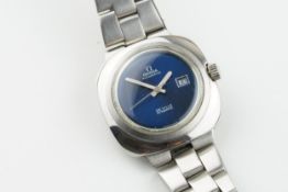 OMEGA DE VILLE DYNAMIC AUTOMATIC DATE WRISTWATCH, circular blue dial with a date window and hands,