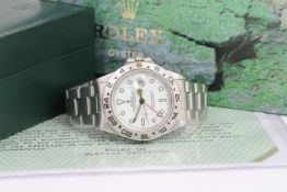 ROLEX EXPLORER II 16550 CIRCA 1988 BOX AND SERVICE PAPERS, circular white dial with patina lume hour