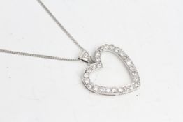 18carat white gold open diamond heart pendant and chain. Chain approx 16inches/40 cm in length.