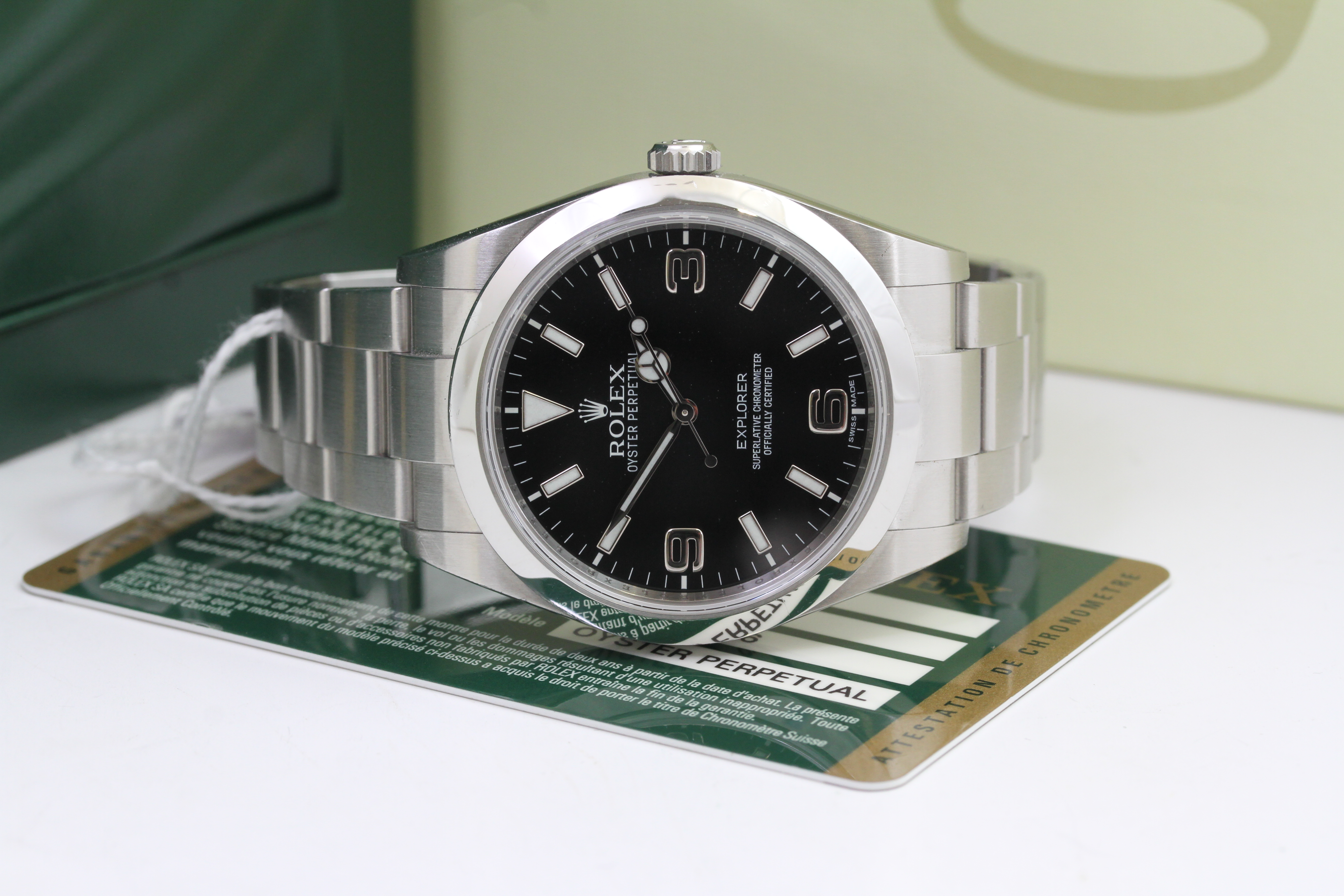 ROLEX EXPLORER 214270 BOX AND PAPEES 2012, circular black dial with applied hour markers, iconic 3,6 - Image 2 of 2