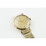 ELCO 9CT GOLD WRISTWATCH, circular patina dial with hour markers and hands, 32mm 9ct gold case