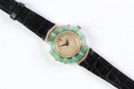 LADIES 18CT DIAMOND AND GREEN CRYSTAL CORUM PRINCESS LIMELIGHT, circular diamond dial, 26mm 18ct