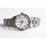 ROLEX OYSTER PERPETUAL DATE REFERENCE 15010, circular white dial with roman numeral hour markers,