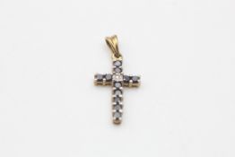 9ct gold diamond & sapphire cross pendant (1.1g)