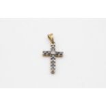 9ct gold diamond & sapphire cross pendant (1.1g)