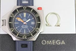 VINTAGE OMEGA SEAMASTER PLOPROF ST 166.077 WITH BOX AND OMEGA ARCHIVES, circular blue dial with