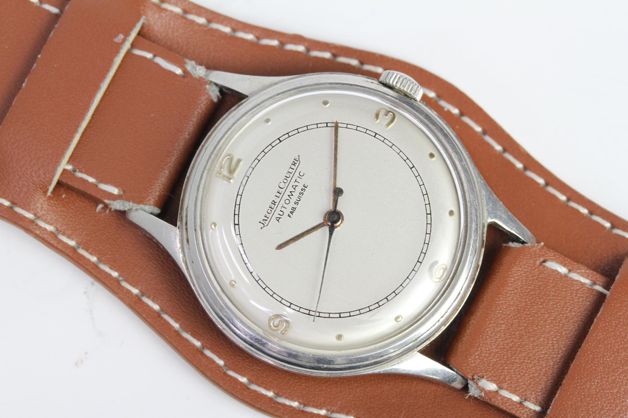 VINTAGE JAEGER-LE COULTRE 'BUMPER' AUTOMATIC, circular silvered dial, Arabic numerals at quarters, - Image 2 of 6