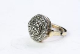 INTERESTING ORIGINAL ROTARY RING WATCH CIRCA 1960S, purpose built ring watch with marcasite set top,
