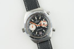 BREITLING CHRONO-MATIC CHRONOGRAPH WRISTWATCH REF. 2112, circular black twin register dial with hour