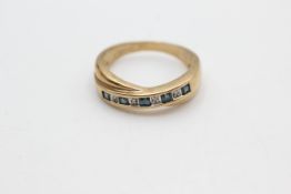 9ct gold sapphire & diamond channel set twist ring (3.2g)