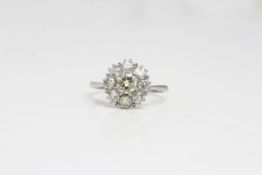 Platinum 9 stone Old cut diamond cluster ring Est 1ct in total