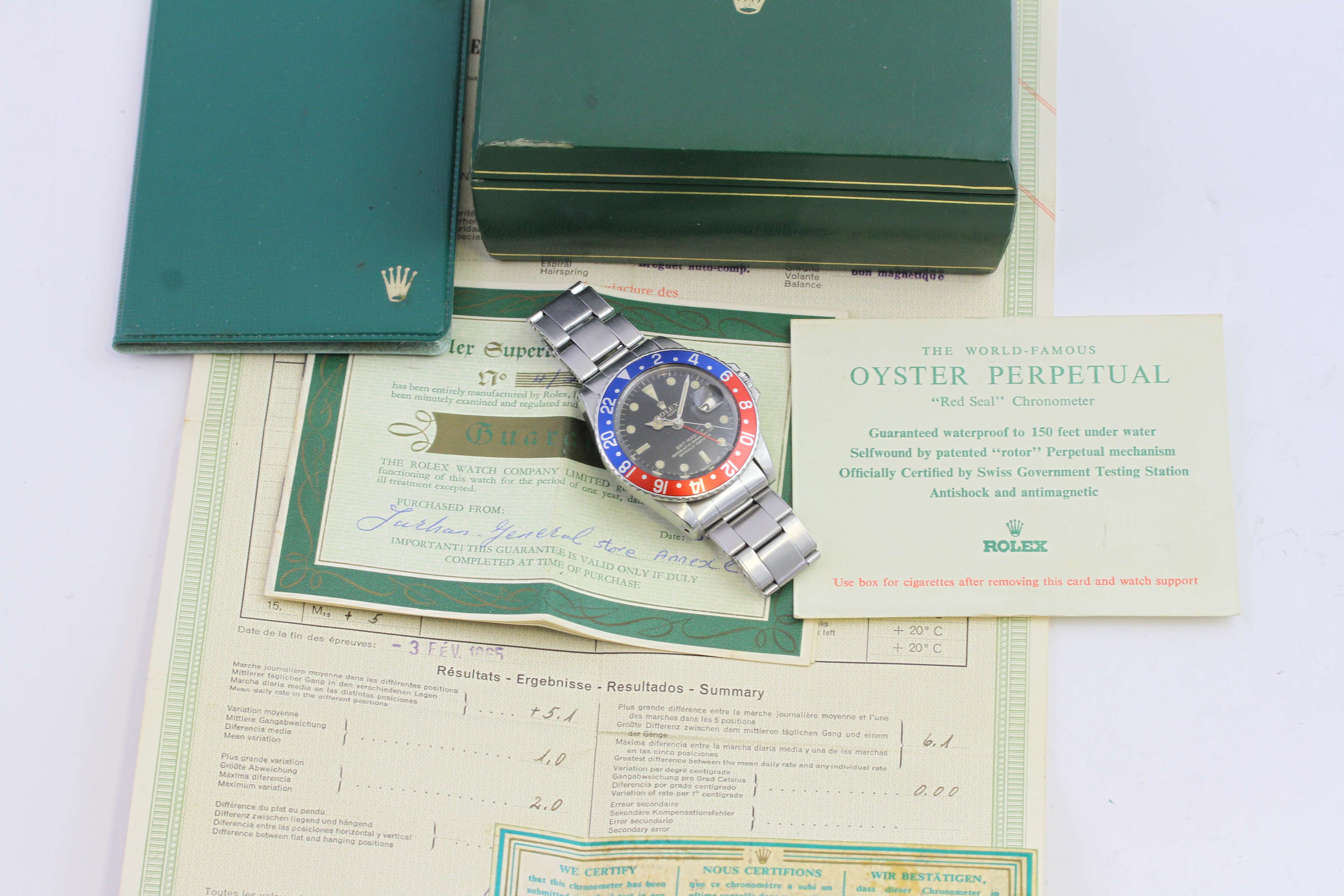 VINTAGE ROLEX 1675 GMT MASTER GILT DIAL CIRCA 1964 WITH BOX AND PAPERS,  gloss gilt dial with patina