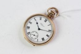 9ct WALTHAM U.S.A POCKET WATCH CIRCA 1930, open faced white circular dial with Roman numerals,