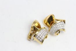 18YG Gold and diamond 1940’s clip earrings WG set RB diamonds in bezel set taper x 3 rows. Stamped
