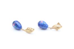 9ct gold vintage glass drop earrings (4.6g)