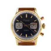 1970S RONE VALJOUX CHRONOGRAPH WITH BLUE DIAL IN GOLD PLATE. MANUAL WIND VALJOUX CALIBER, gold pate,