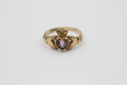 9ct gold vintage amethyst claddagh ring (1.7g)