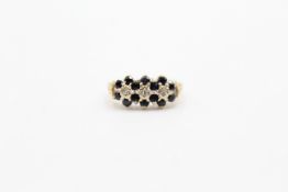 9ct gold sapphire & diamond trio floral set ring (2.4g)