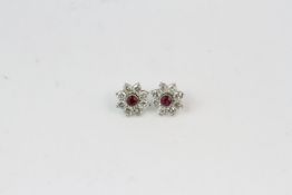 Ruby? And diamond cluster earrings Est 1.60ct diamonds