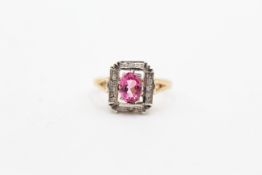 14ct gold pink topaz & diamond square halo ring (3.5g)