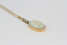 18YG Cabochon Opal and diamond pendant and chain Opal Est 15 cts D Est 0.40