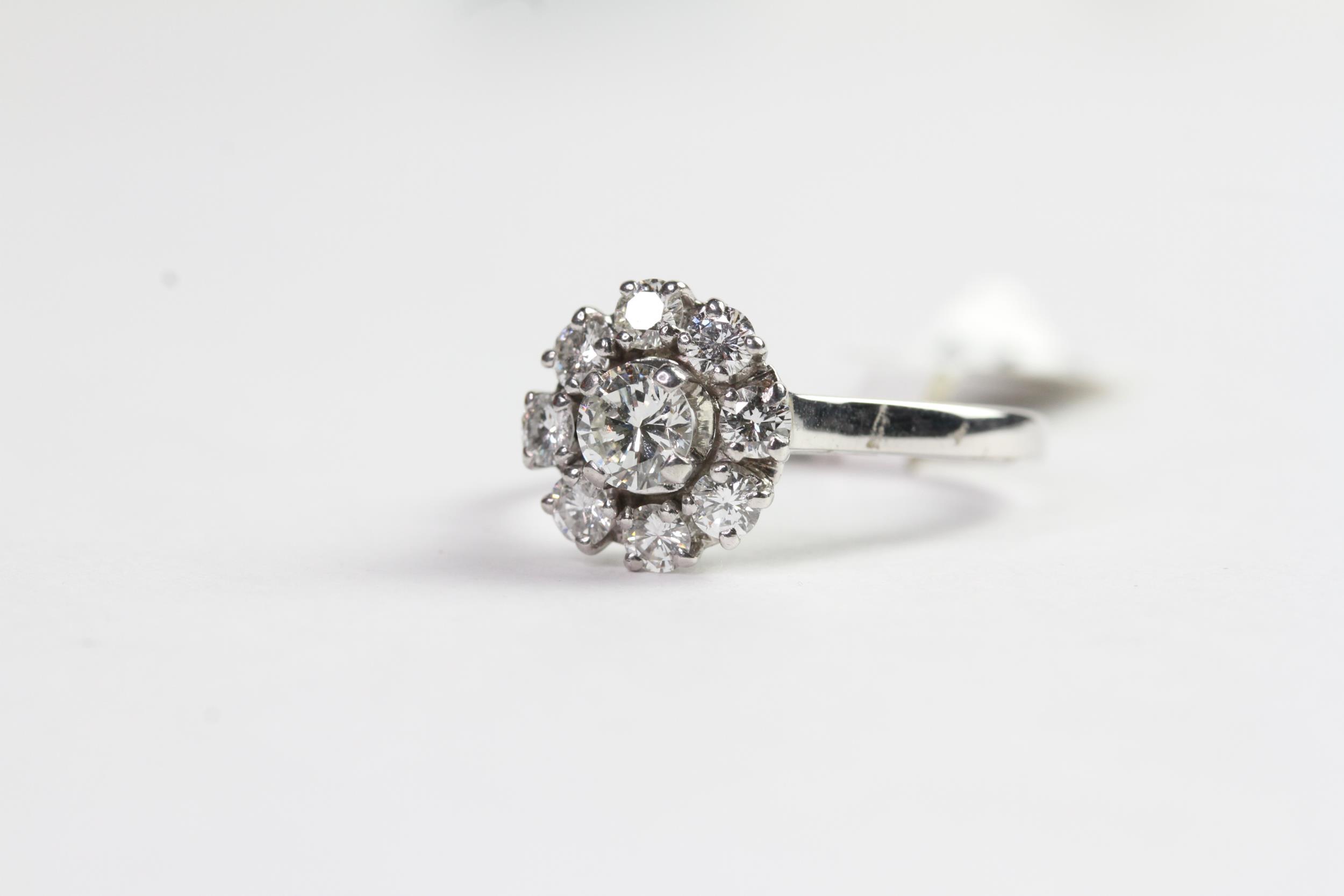1.01ct Diamond Cluster Ring with center brilliant cut diamond surrounded by eight further - Image 2 of 2