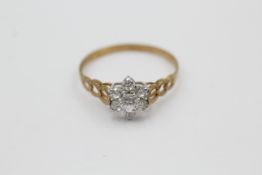 9ct gold clear gemstone floral cluster ring (1.8g)