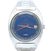 1976 LONGINES LARGE ULTRASONIC DATE TONNEAU WRISTWATCH WITH ELECTRIC BLUE DIAL MODEL 8479 IN