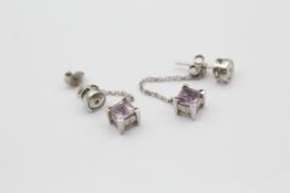 9ct white gold amethyst & diamond drop earrings (3g)