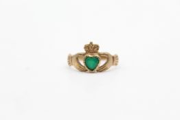 9ct gold emerald heart claddagh ring (2g)