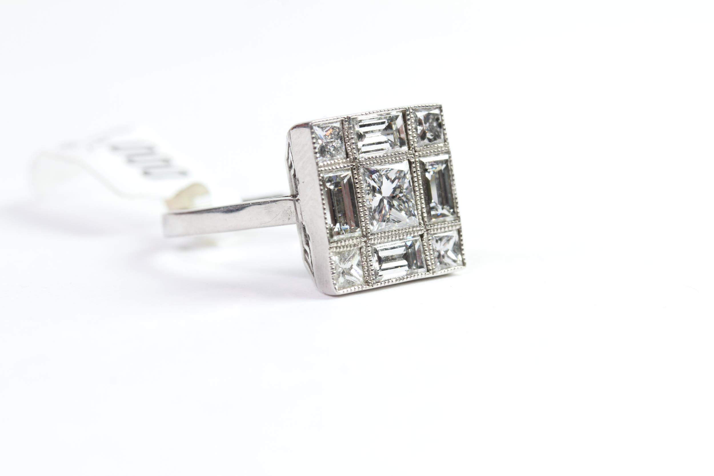 2.40ct Diamond Tablet Ring, Princess cut and Emerald Cut Diamonds, estimated total weight 2.40ct, - Image 4 of 4