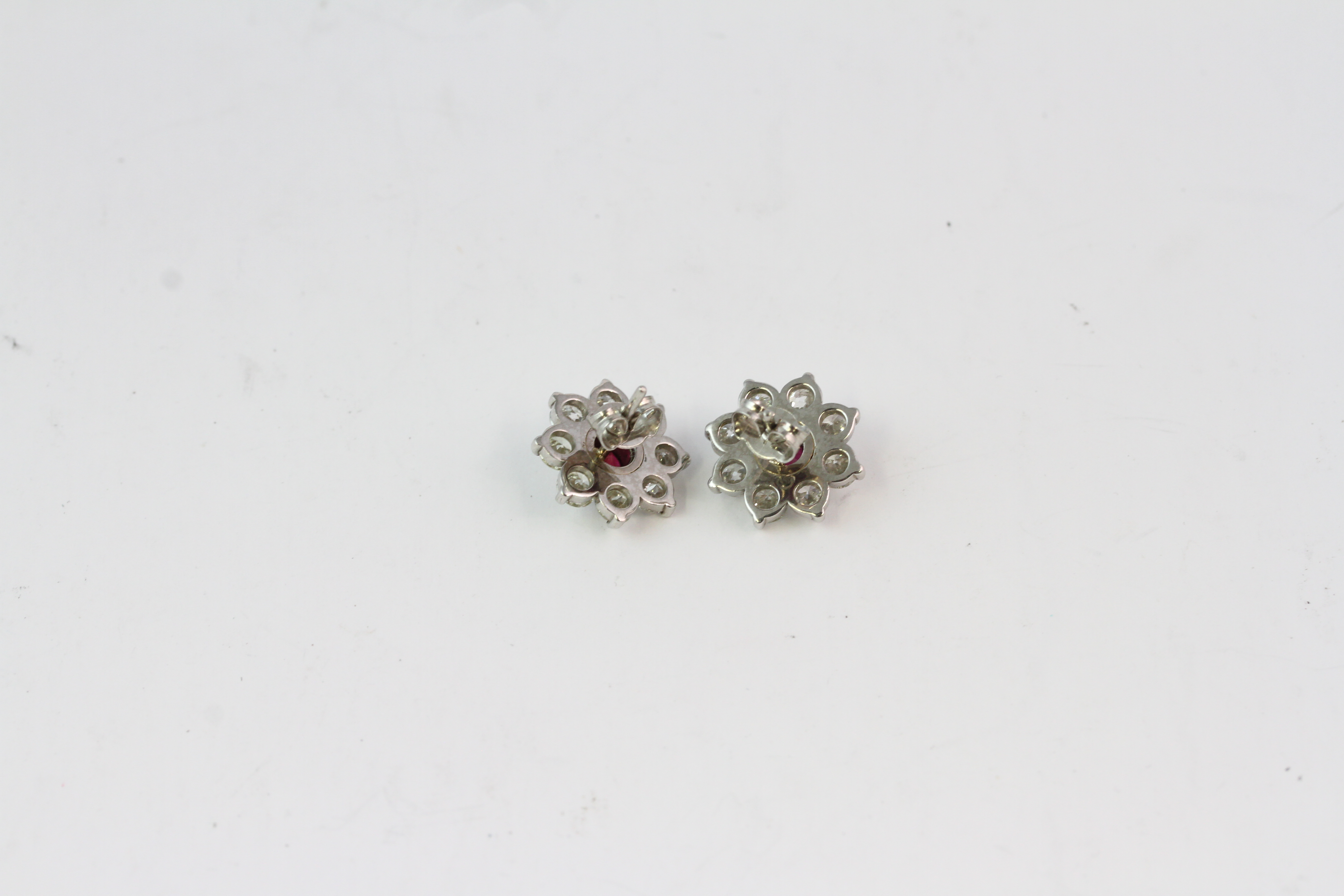 Ruby? And diamond cluster earrings Est 1.60ct diamonds - Image 2 of 2