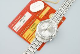 OMEGA SPEEDMASTER AUTOMATIC TRIPLE CALENDAR CHRONOGRAPH W/ BOX & GUARANTEE CARD, circular dial