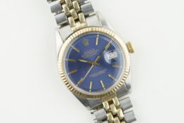 ROLEX OYSER PERPETUAL DATEJUST STEEL & GOLD REF. 1601 CIRCA 1968, circular blue dial with gold