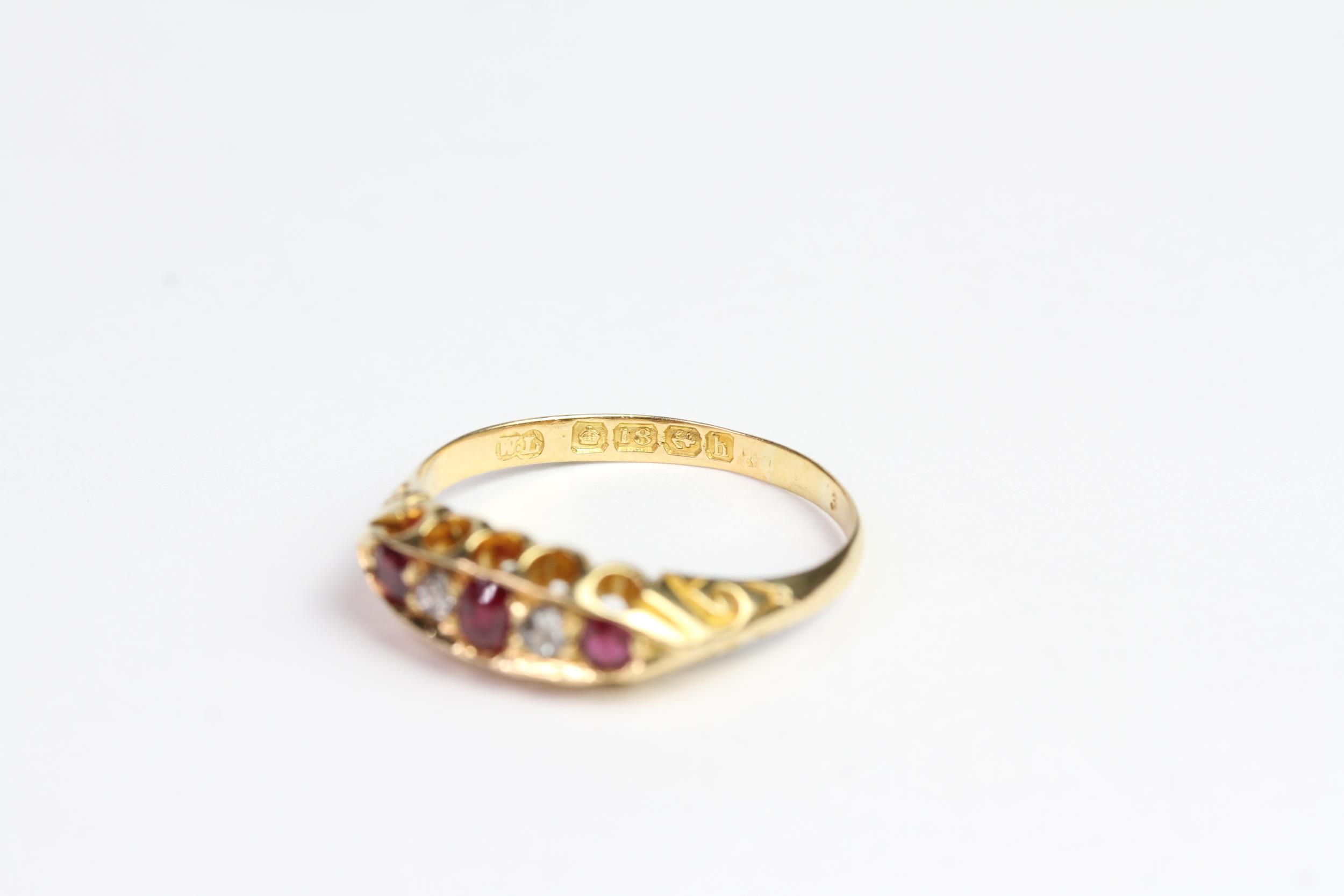 Ruby and Diamond carved half hoop 18ct gold ring - Image 3 of 3