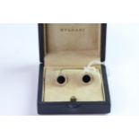 Bulgari 18ct gold, diamond 0.66ct and black stone earrings, comes with Bulgari box.