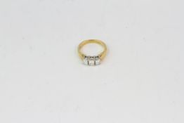 Yellow gold with white gold collets an emerald cut 3 stone ring Est TDW 1ct full hallmark Size L