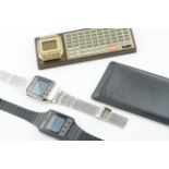 X3 SEIKO MEMODIARY WRISTWATCHES W/ DOCK, digital dials, 36 mm case with buttons and a case back,