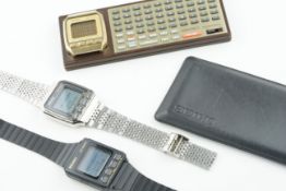 X3 SEIKO MEMODIARY WRISTWATCHES W/ DOCK, digital dials, 36 mm case with buttons and a case back,