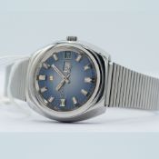 *TO BE SOLD WITHOUT RESERVE* GENTLEMAN'S ENICAR AUTOMATIC BLUE DIAL FACETED FANCY CRYSTAL, CIRCA.
