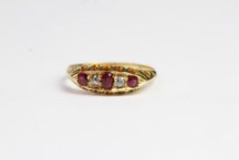 Ruby and Diamond carved half hoop 18ct gold ring