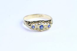 Sapphire and Diamond carved half hoop ring