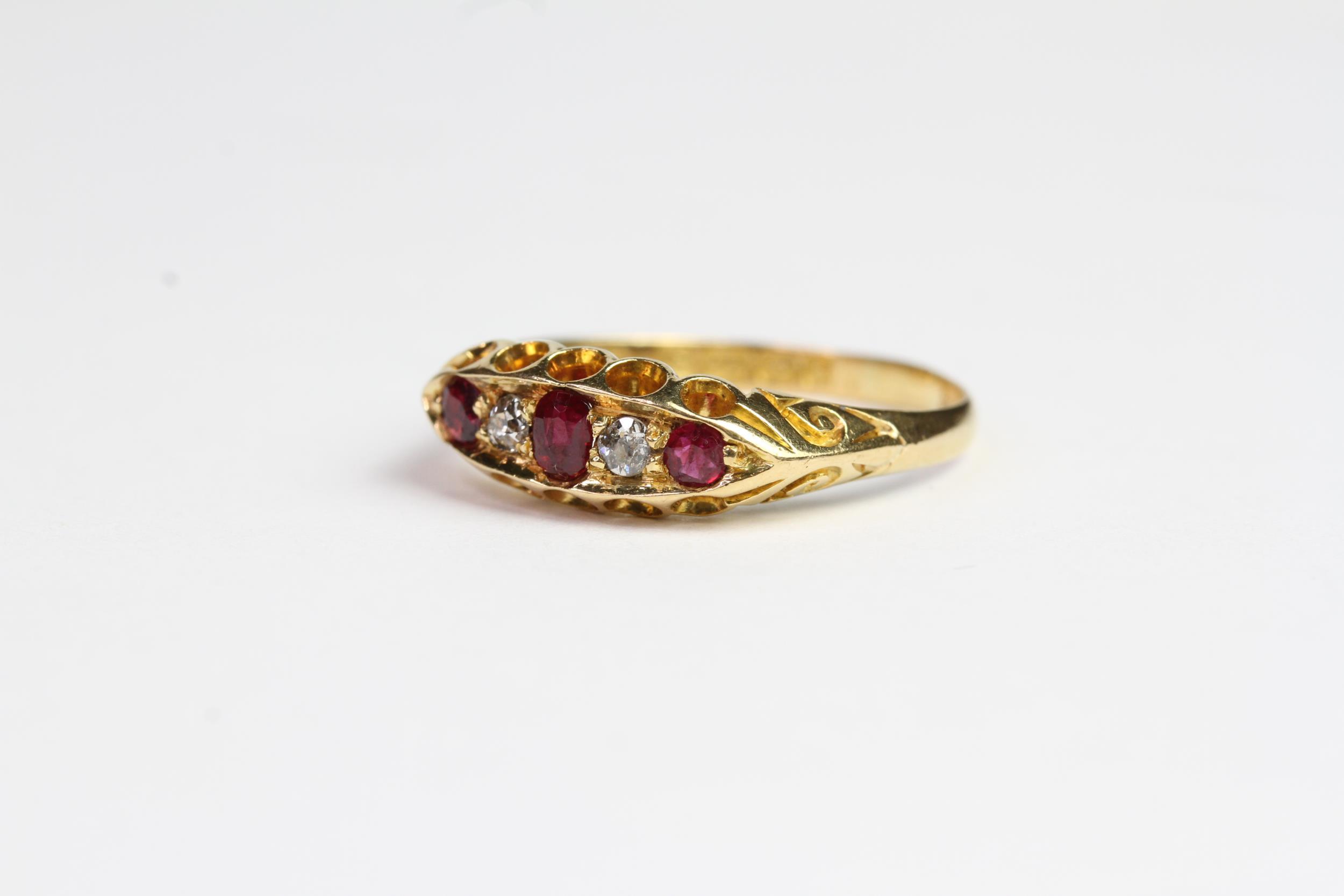 Ruby and Diamond carved half hoop 18ct gold ring - Image 2 of 3