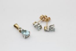 2 x 9ct gold two-tone diamond & topaz pendant & earrings set (1.9g)