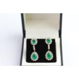 Pair of Emerald 2.95ct and Diamond 1.5ct droop earrings, comes wiht box.