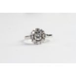 1.01ct Diamond Cluster Ring with center brilliant cut diamond surrounded by eight further