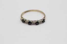 9ct gold vintage sapphire & diamond half-eternity ring (1.1g)
