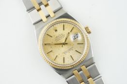 ROLEX OYSTERQUARTZ STEEL & GOLD WRISTWATCH REF. 17013, circular champagne dial with applied hour