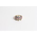 9ct gold rainbow sapphire & diamond cluster dress ring (4.6g)
